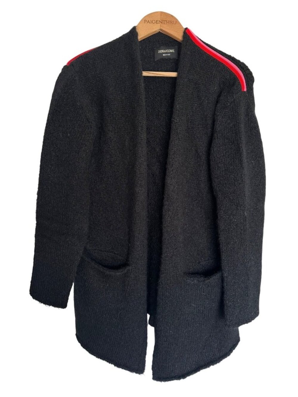 Zadig & Voltaire XS/S Black Mohair Blend Open Long Cardigan Pockets